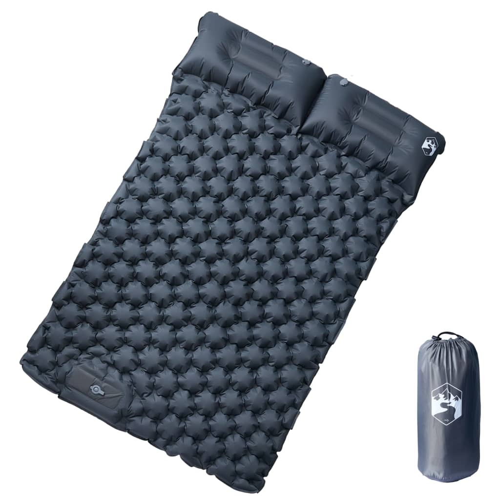 Grijs vidaXL zelfopblazend kampeermatras met kussens, bovenaanzicht.