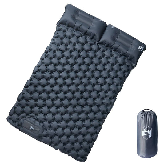 Grijs vidaXL zelfopblazend kampeermatras met kussens, bovenaanzicht.