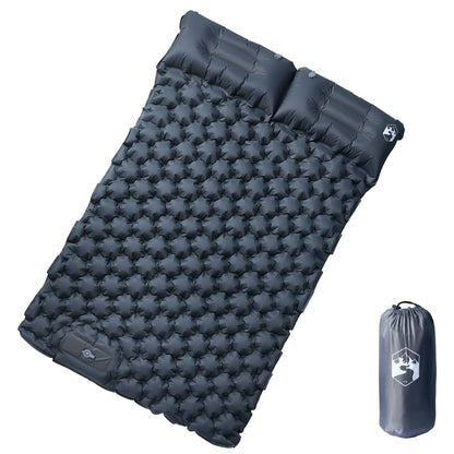 Grijs vidaXL zelfopblazend kampeermatras met kussens, bovenaanzicht.
