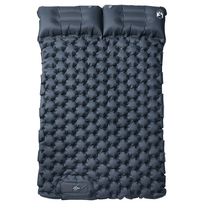 Zijaanzicht van het grijze vidaXL zelfopblazende kampeermatras met kussens.