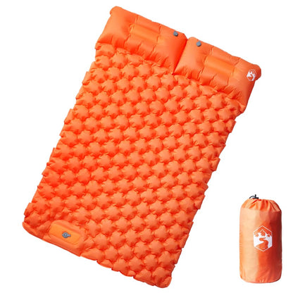 Oranje vidaXL zelfopblazend kampeermatras met kussens, bovenaanzicht.