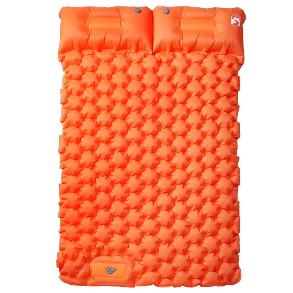 Detail van het vidaXL zelfopblazende kampeermatras in feloranje, met comfortabele kussens.