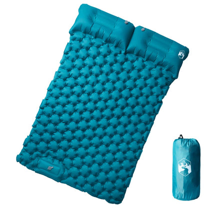 Blauw vidaXL zelfopblazend kampeermatras met kussens, bovenaanzicht.