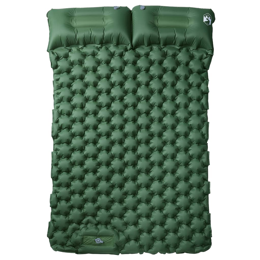 Detail van het vidaXL zelfopblazend kampeermatras in groen met kussens en textuur.