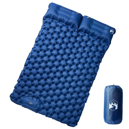 Marineblauw vidaXL zelfopblazend kampeermatras met kussens, bovenaanzicht.