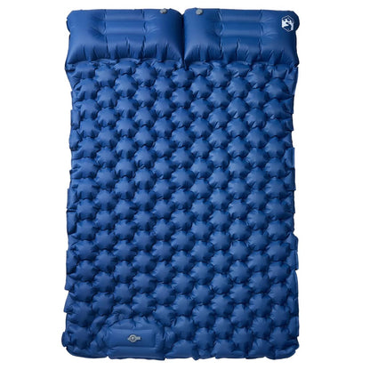 Detail van het vidaXL zelfopblazende kampeermatras in marineblauw met geïntegreerde kussens.