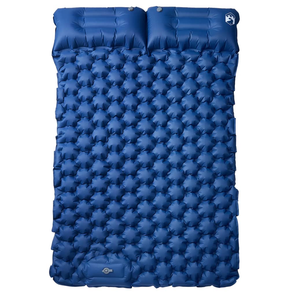 Detail van het vidaXL zelfopblazende kampeermatras in marineblauw met kussens.
