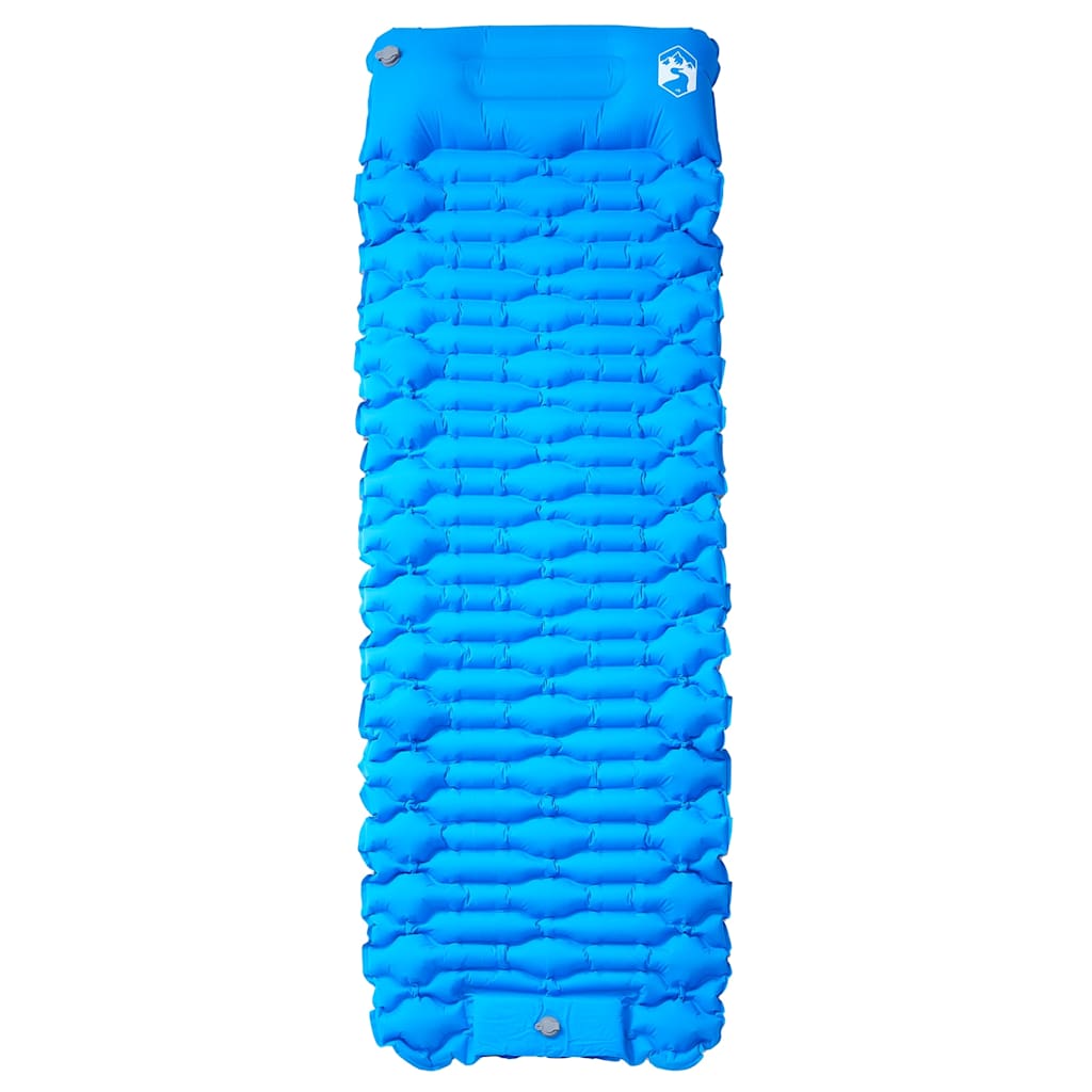 Blauw vidaXL zelfopblazend kampeermatras met kussen, bovenaanzicht van het oppervlak.