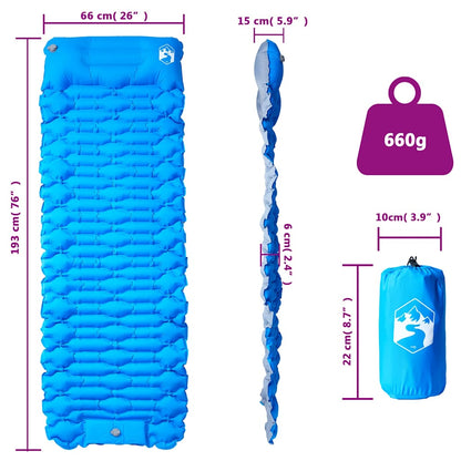 Detail van het vidaXL zelfopblazende kampeermatras in blauw, met afmetingen en gewicht.