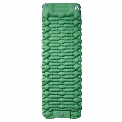 Detail van het groene vidaXL zelfopblazende kampeermatras met kussen, zijaanzicht.