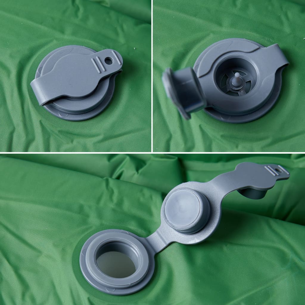 Detail van de zelfopblazende ventielen van het vidaXL kampeermatras in grijs.