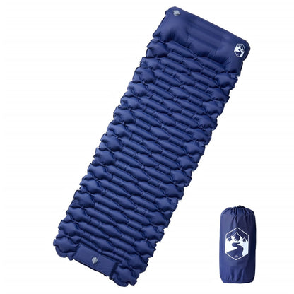 Zelfopblazend vidaXL kampeermatras in marineblauw, met geïntegreerd kussen voor optimaal comfort.