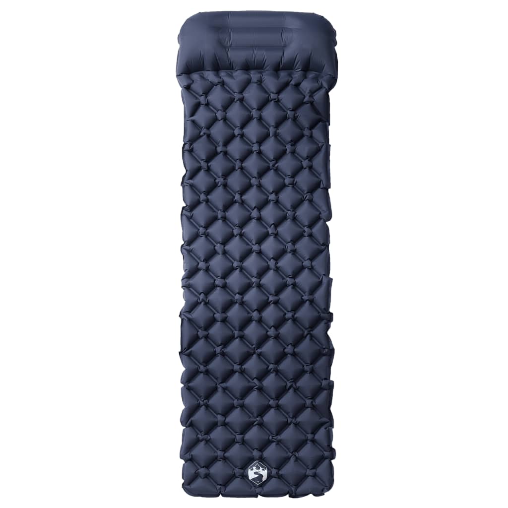 Detail van het grijze vidaXL opblaasbare kampeermatras met geïntegreerd kussen, zijaanzicht.