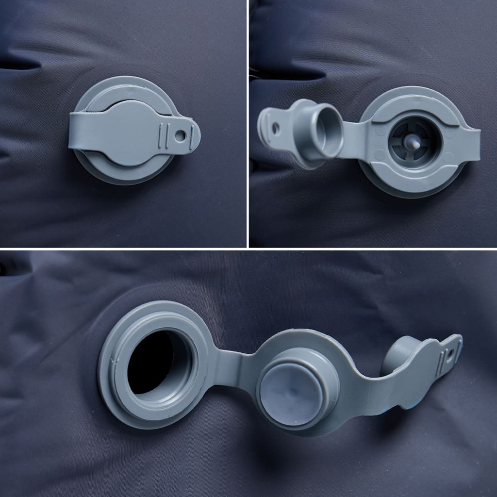 Detail van de opblaasventielen van het vidaXL kampeermatras in grijs.