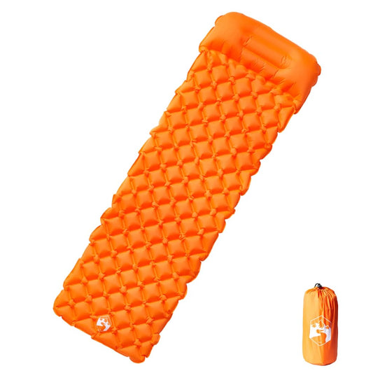 Oranje vidaXL opblaasbaar 1-persoons kampeermatras met geïntegreerd kussen.