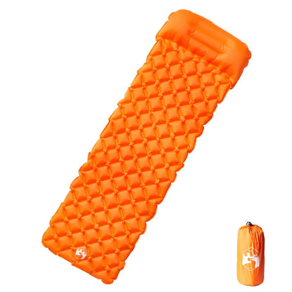 Opblaasbaar vidaXL kampeermatras in levendig oranje met kussen, voor eenpersoonsgebruik.