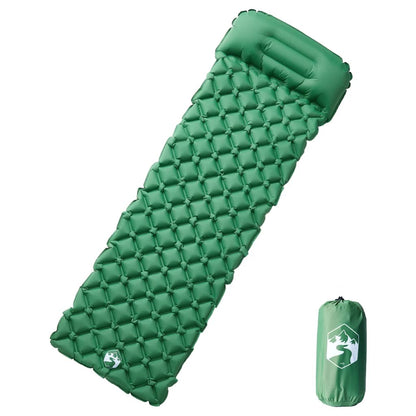 Opblaasbaar vidaXL kampeermatras in groen met geïntegreerd kussen, zijaanzicht.