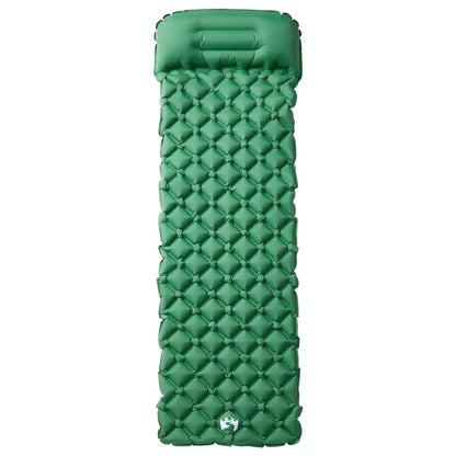 Detail van het groene vidaXL opblaasbare kampeermatras met geïntegreerd kussen en ruitpatroon.