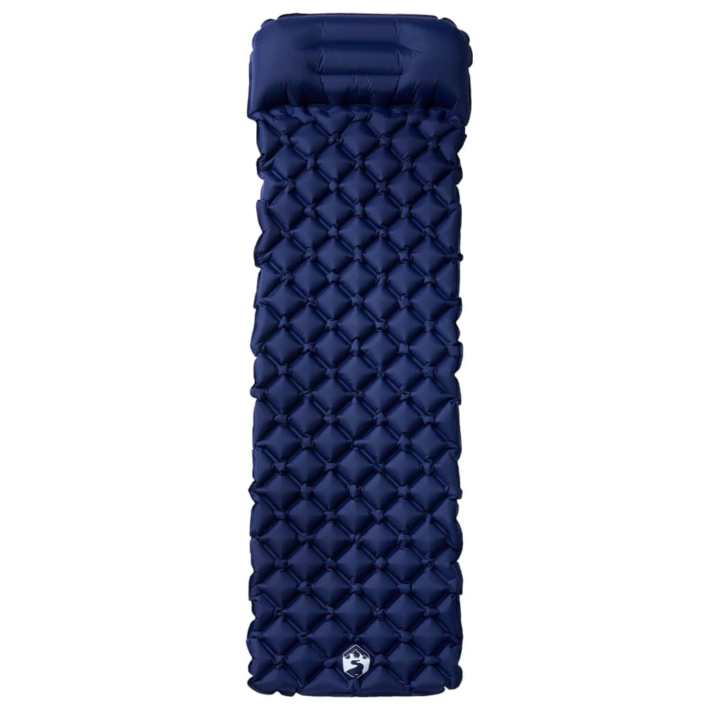 Detail van het vidaXL opblaasbare kampeermatras in marineblauw, met geïntegreerd kussen.
