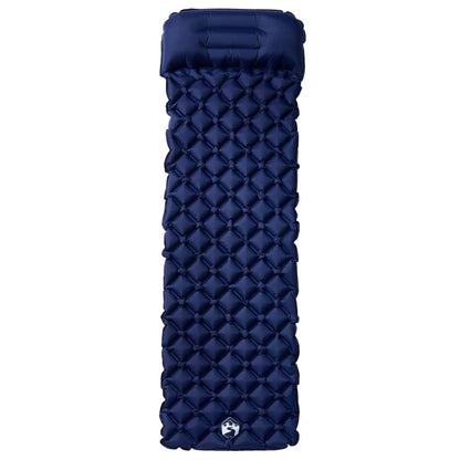 Detail van het vidaXL opblaasbare kampeermatras in marineblauw, met geïntegreerd kussen.