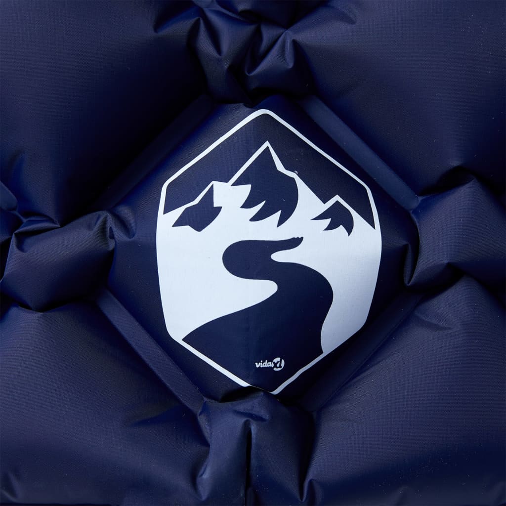 Detail van het vidaXL kampeermatras met logo en patroon in marineblauw.