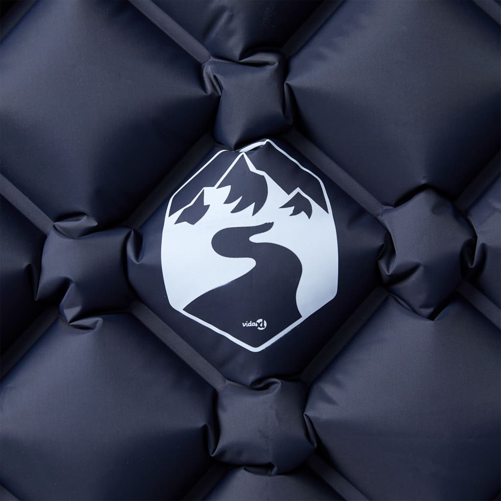 Detail van het vidaXL kampeermatras met logo en patroon in grijs en wit.