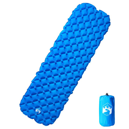 Blauw vidaXL opblaasbaar kampeermatras van 190x58x6 cm, zijaanzicht met opbergtas.