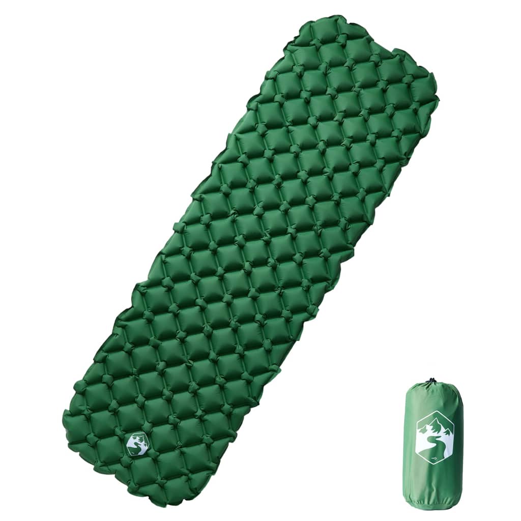 Opblaasbaar vidaXL kampeermatras in groen, met een comfortabele, gewatteerde structuur.