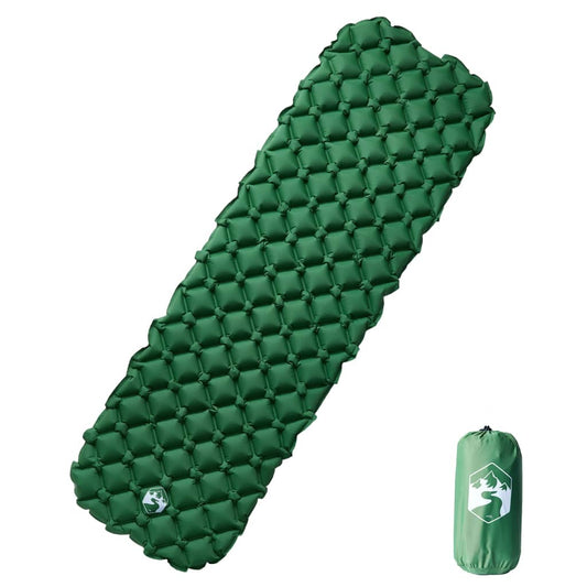 Opblaasbaar vidaXL kampeermatras in groen, met een comfortabele, gewatteerde structuur.