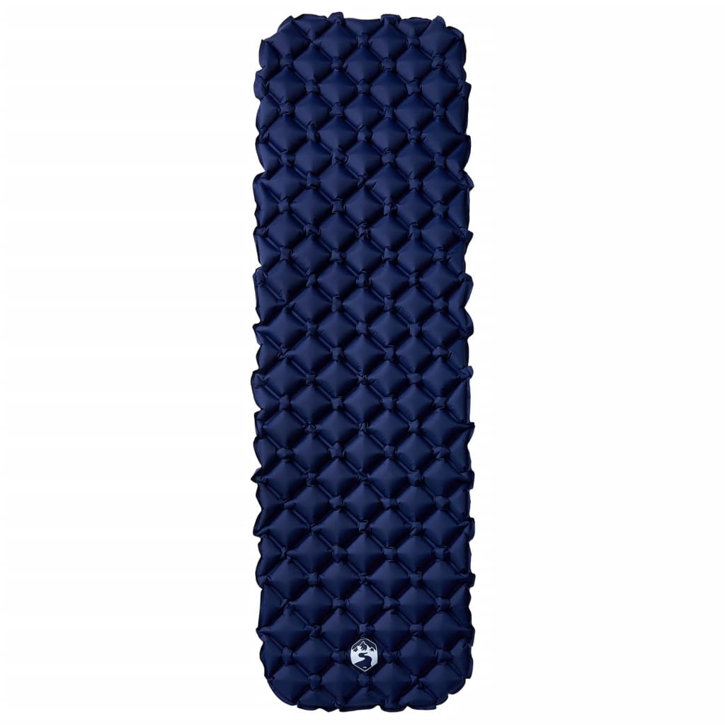 Detail van de vidaXL opblaasbare kampeermatras in marineblauw, met een comfortabel, gewatteerd oppervlak.