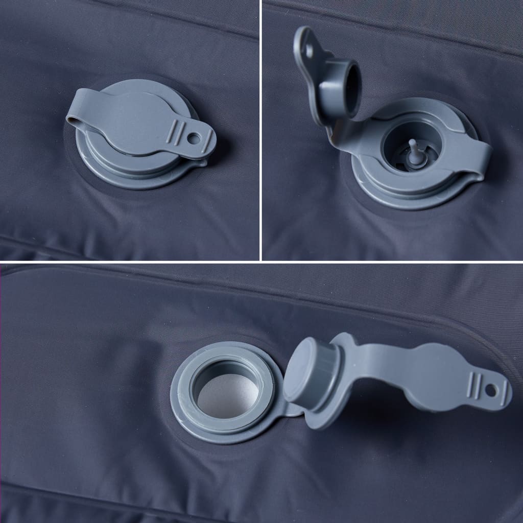 Detail van de zelfopblazende klep van het vidaXL kampeermatras in grijs.