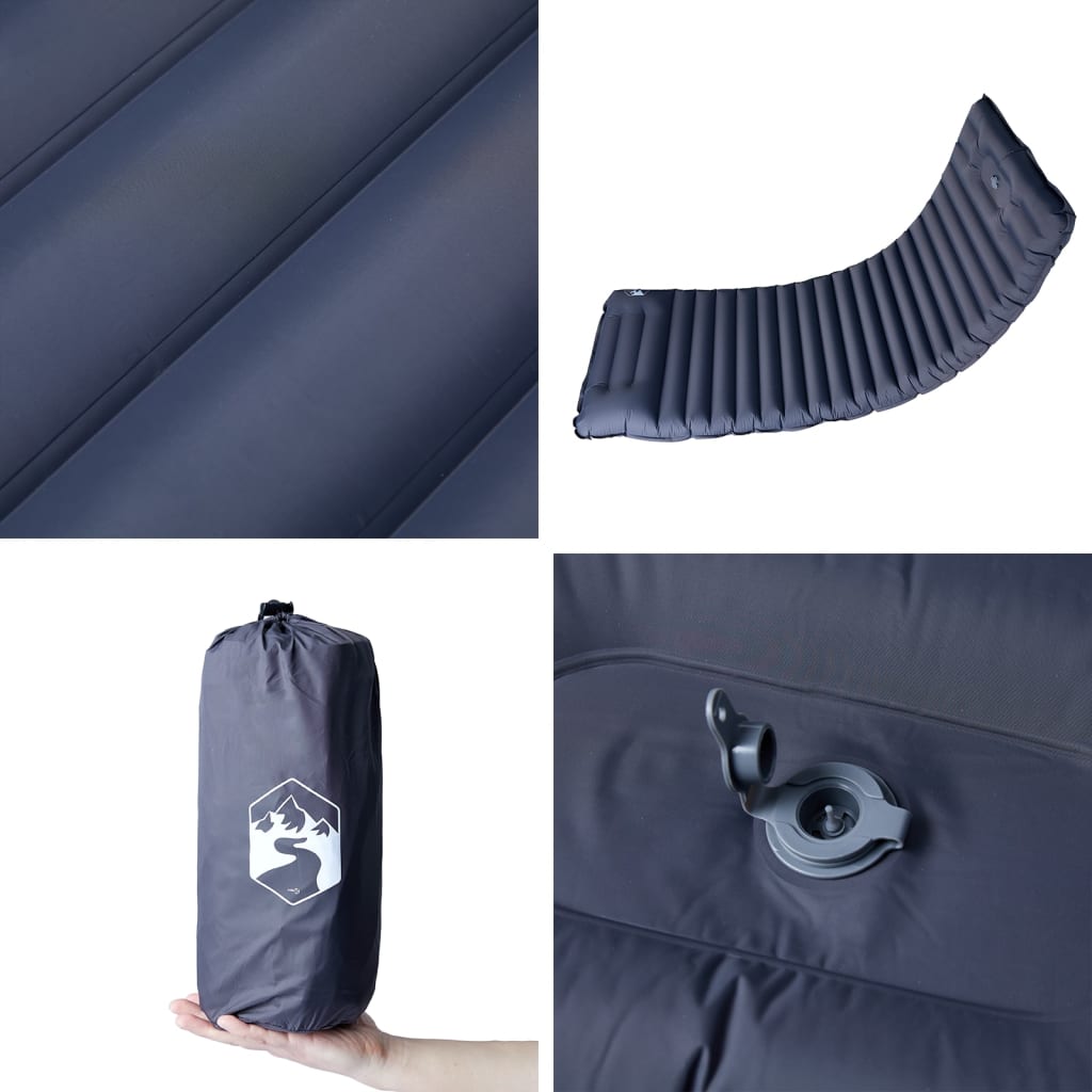 Detail van het vidaXL zelfopblazend kampeermatras in grijs, met opberghoes en ventiel.