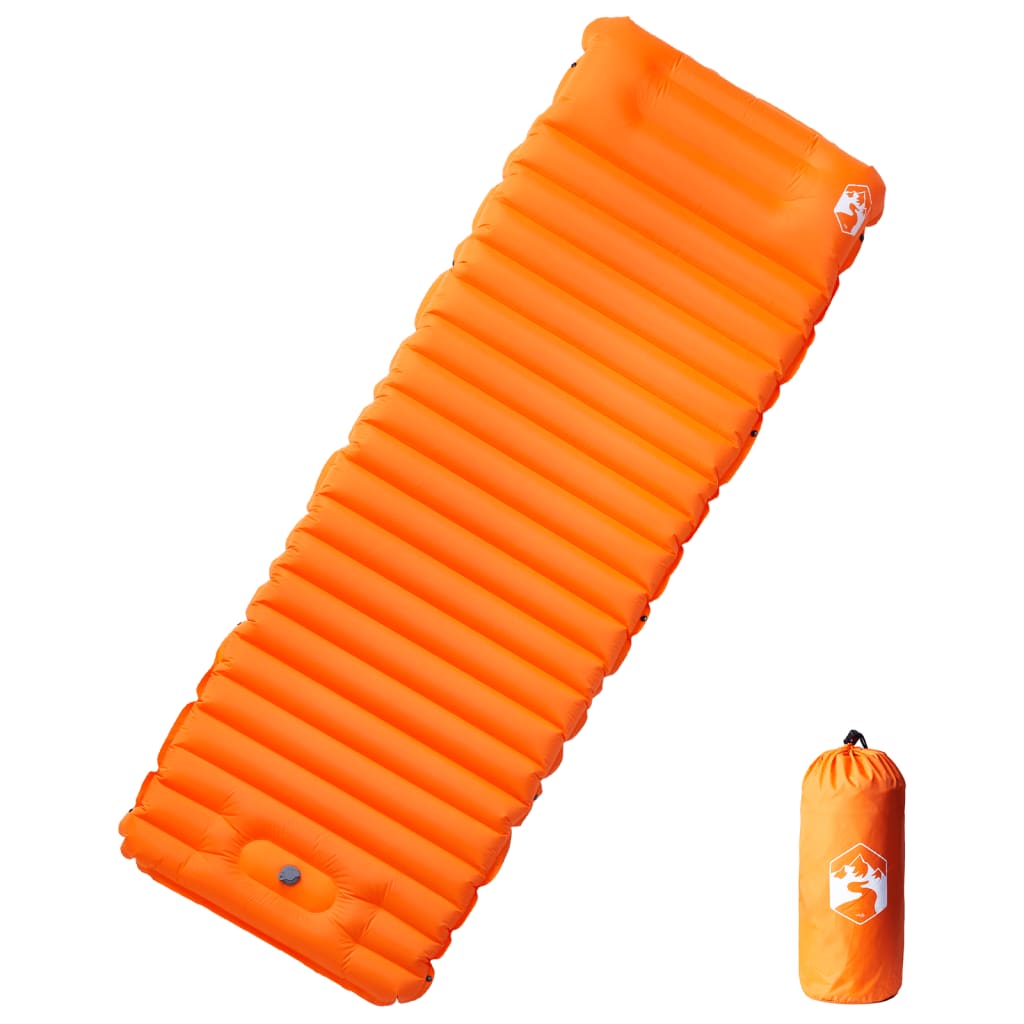 vidaXL zelfopblazend kampeermatras in levendig oranje, rechtopstaand met opbergtas.