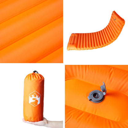 Detail van het vidaXL zelfopblazend kampeermatras in levendig oranje met opgerolde vorm.