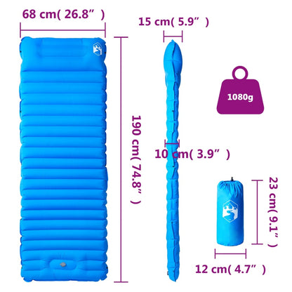 Detail van het vidaXL zelfopblazende kampeermatras in blauw met afmetingen en gewicht.
