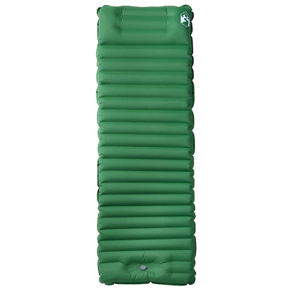 Detail van het groene vidaXL zelfopblazende kampeermatras met kussen, zijaanzicht.