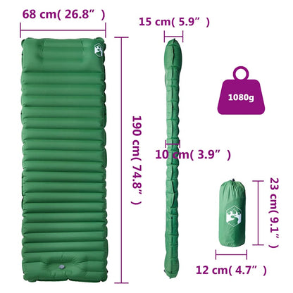 Detail van het vidaXL zelfopblazende kampeermatras in groen, met afmetingen en gewicht.
