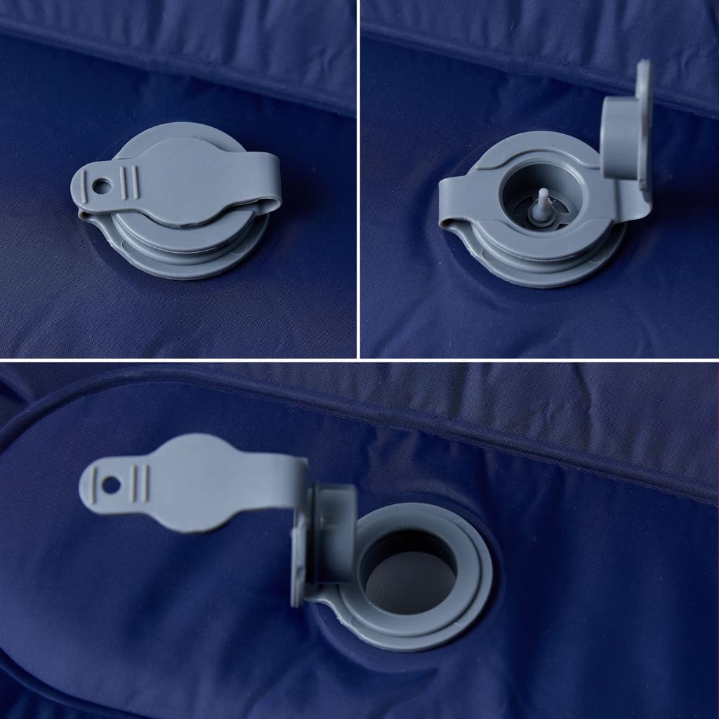 Detail van het ventiel van het vidaXL zelfopblazende kampeermatras in marineblauw.