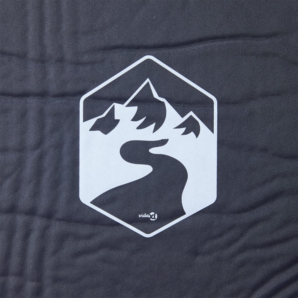 Detail van het grijze vidaXL kampeermatras met een logo van bergen en een rivier.