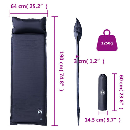Detail van het vidaXL zelfopblazende kampeermatras met kussen, afmetingen en gewicht weergegeven.