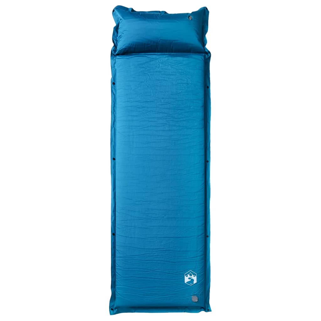 Turquoise vidaXL zelfopblazend kampeermatras met kussen, bovenaanzicht.