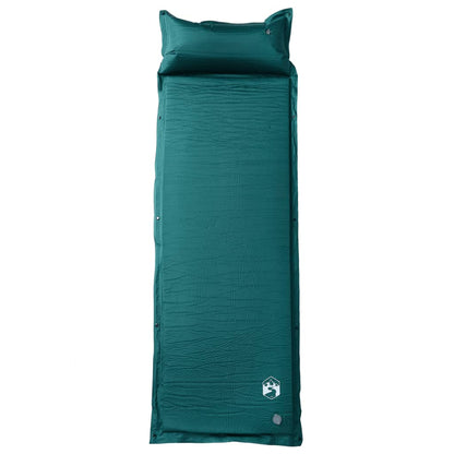 Detail van het vidaXL zelfopblazende kampeermatras in groen met geïntegreerd kussen.