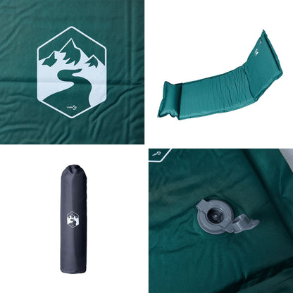 Detail van het groene vidaXL kampeermatras met kussen en vergrote ventiel.