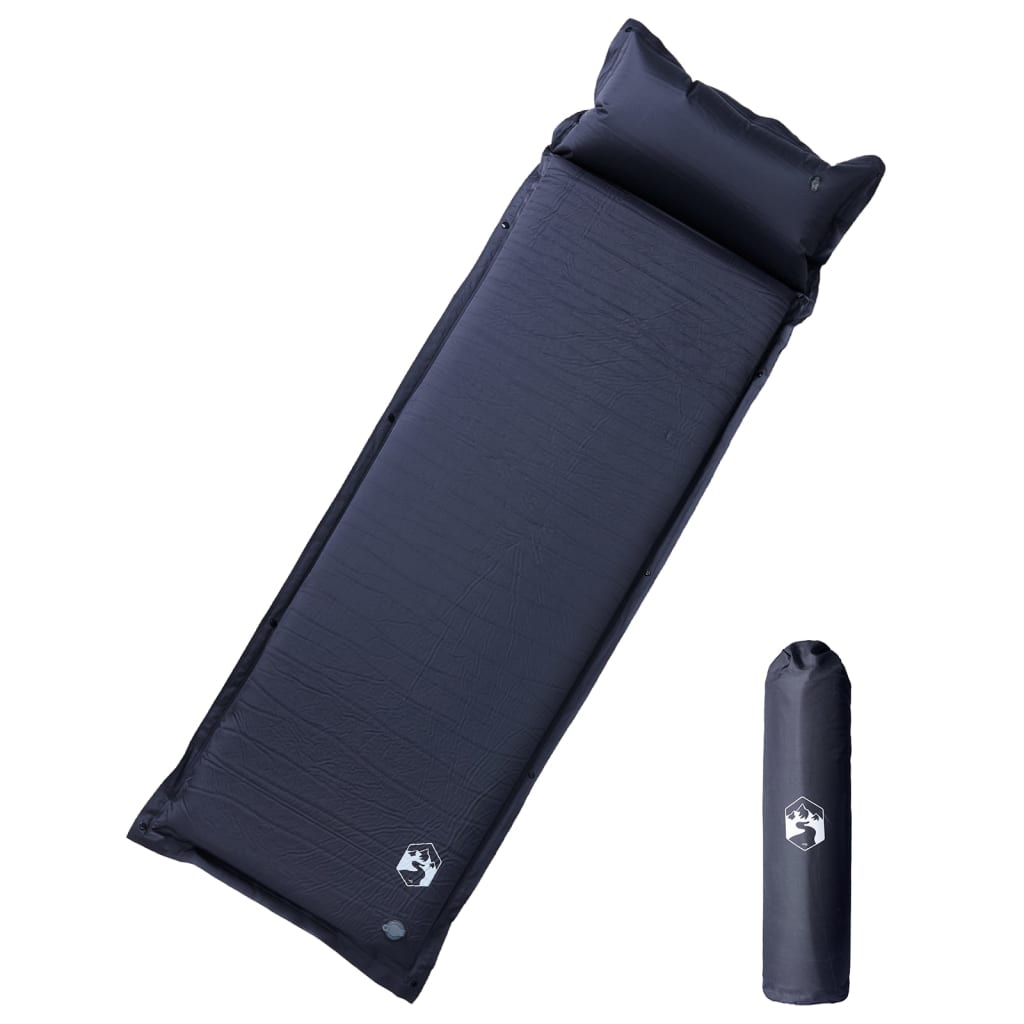Zelfopblazend vidaXL kampeermatras in grijs met geïntegreerd kussen en compact formaat.