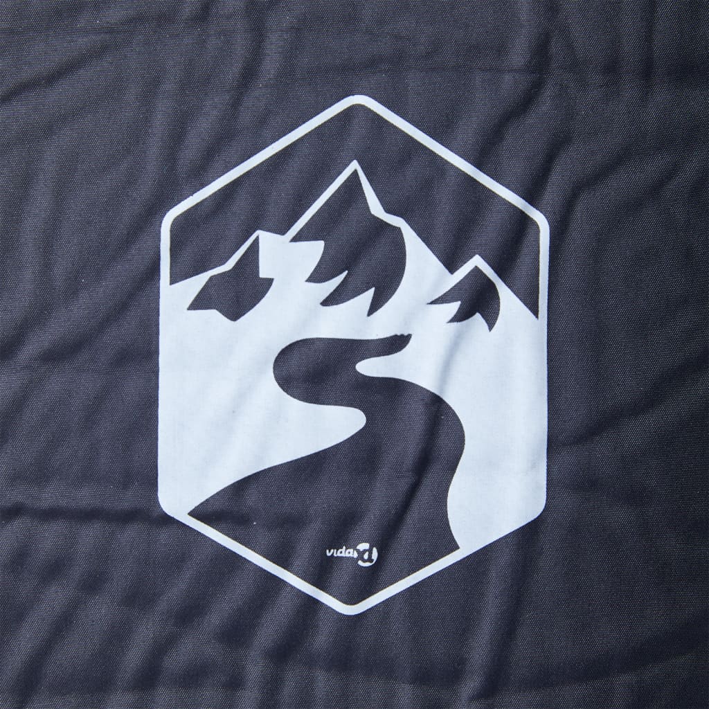 Detail van het grijze vidaXL kampeermatras met een logo en bergmotief.