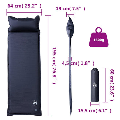 Detailweergave van het vidaXL zelfopblazende kampeermatras met afmetingen en gewicht.
