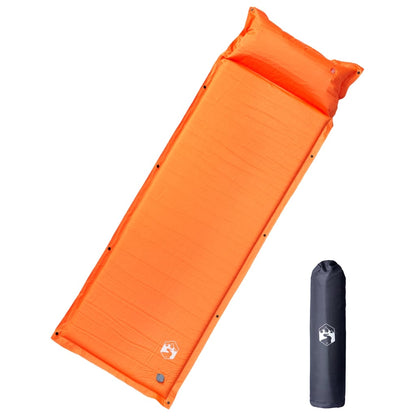 Oranje vidaXL zelfopblazend kampeermatras met geïntegreerd kussen, liggend op een witte achtergrond.
