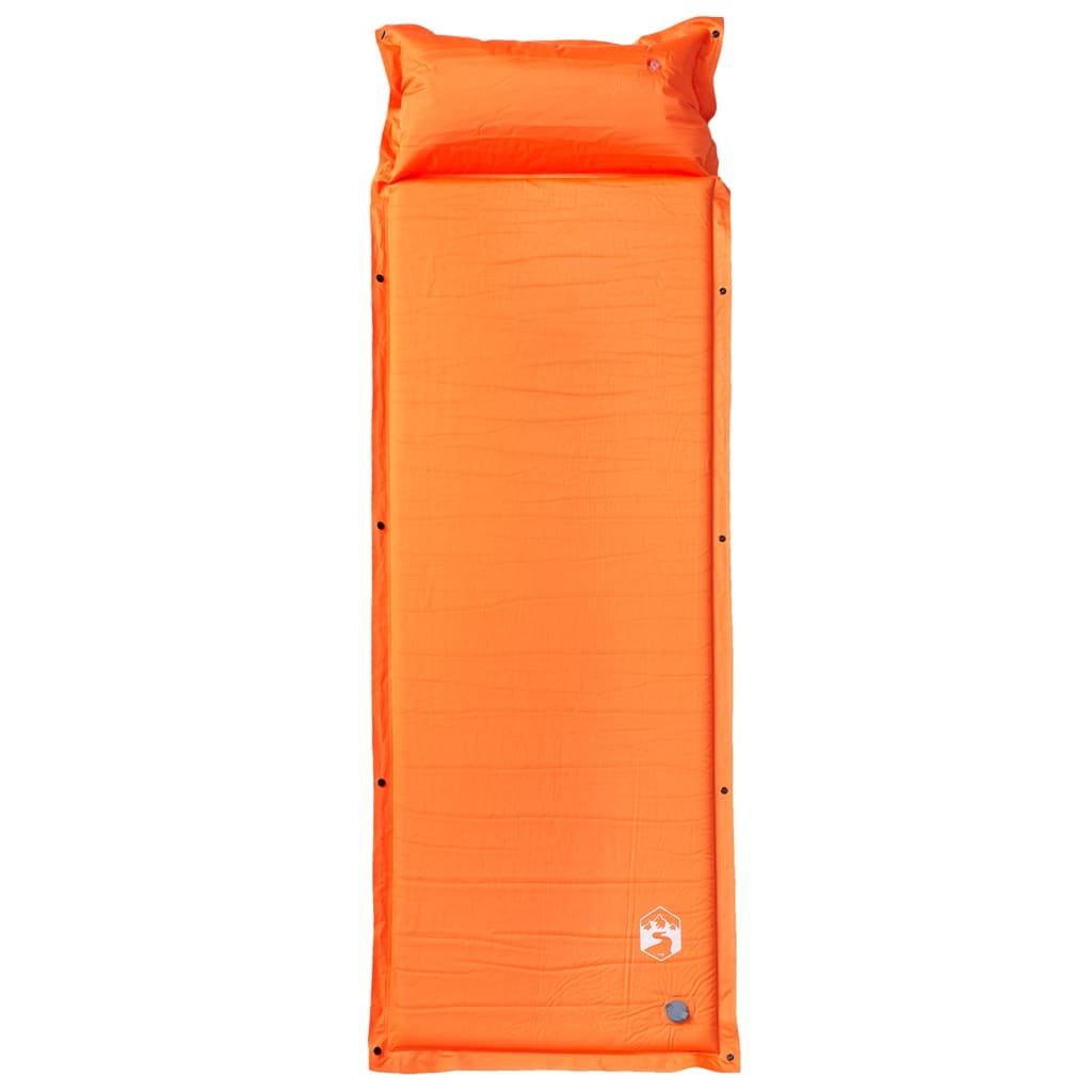 Detail van het vidaXL zelfopblazende oranje kampeermatras met hoofdkussen.