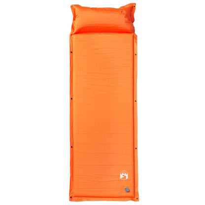Detail van het vidaXL zelfopblazende oranje kampeermatras met hoofdkussen.