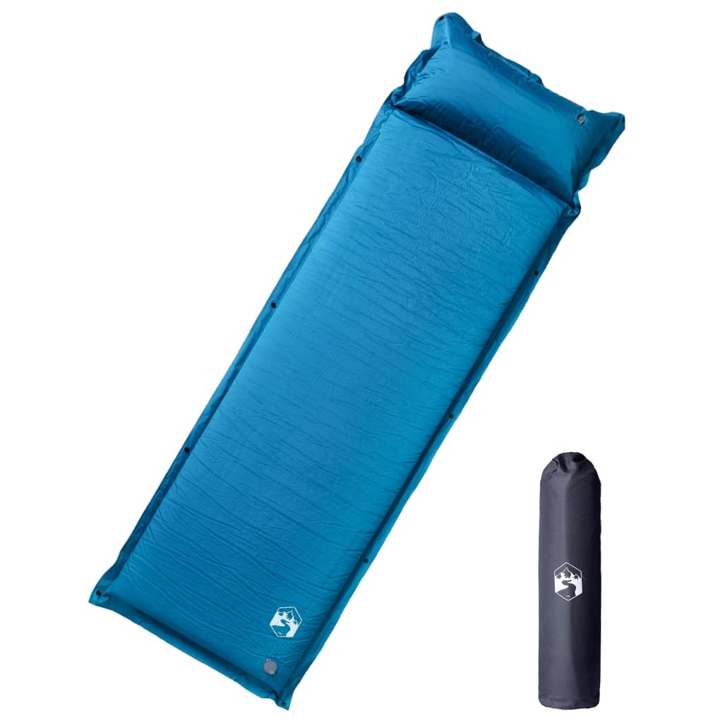 Turquoise vidaXL zelfopblazend kampeermatras met geïntegreerd kussen, bovenaanzicht.